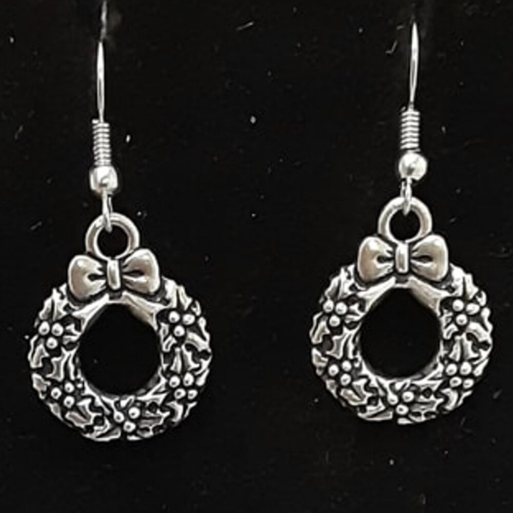 Festive Touch: Silver Holly Wreath Handmade Drop Christmas Earrings